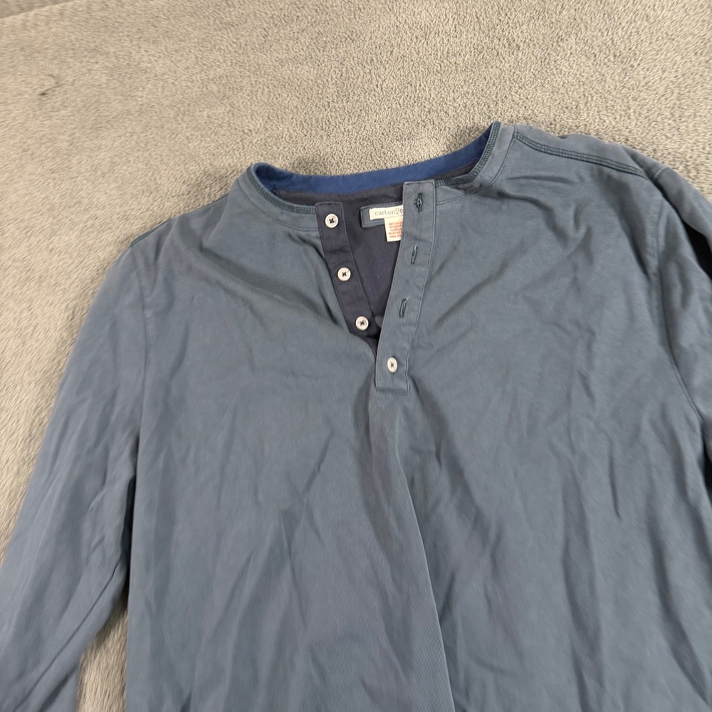 Carbon 2 Cobalt Mens XL Slate Blue Long Sleeve Cotton Henley Shirt RN129641
